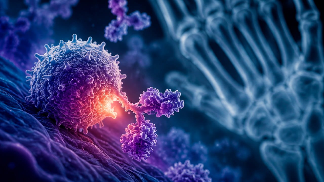 Artrite Reumatoide mostrando inflamação articular e resposta imunológica na articulação